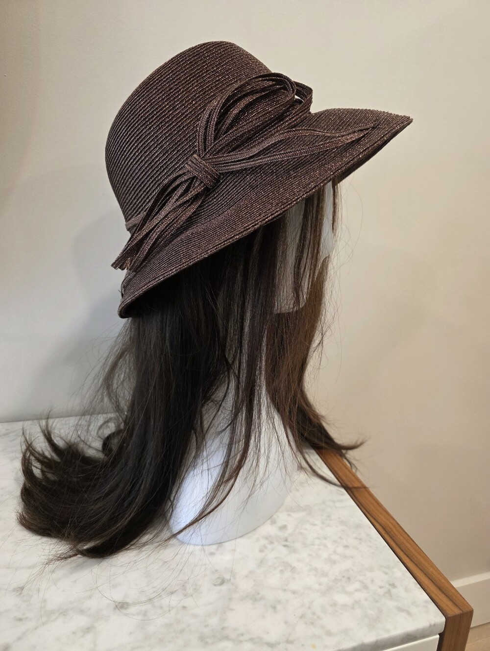 Women's Brown Straw Cloche Hat with Decorative Bow